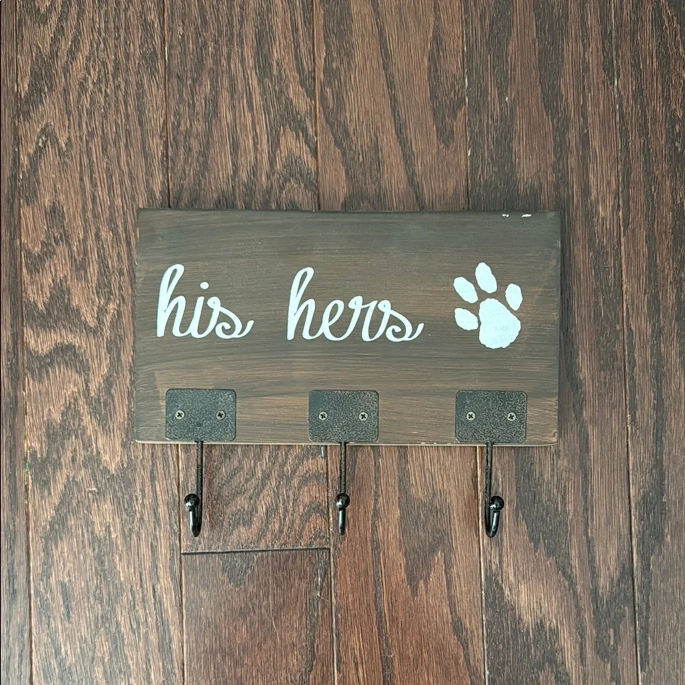 Wooden Wall Rack with Black Metal Hooks